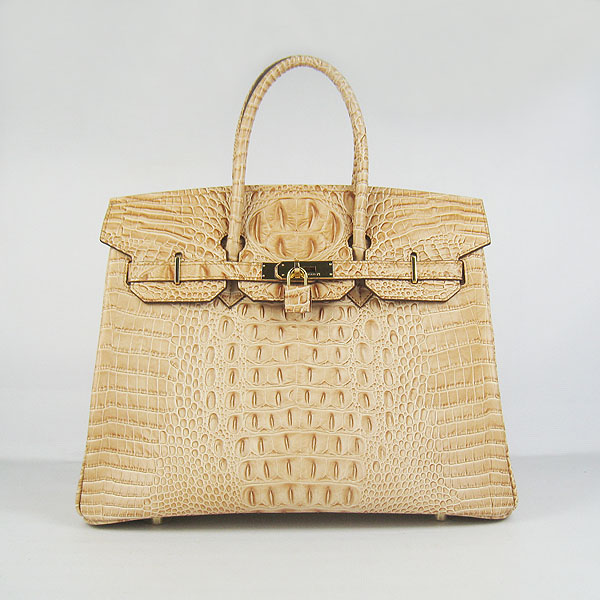 High Quality Fake Hermes Birkin 35CM Crocodile Head Veins Leather Bag Earth Yellow 6089